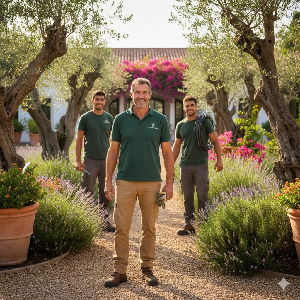 André e a equipa AP Jardins a trabalhar num jardim em Sesimbra